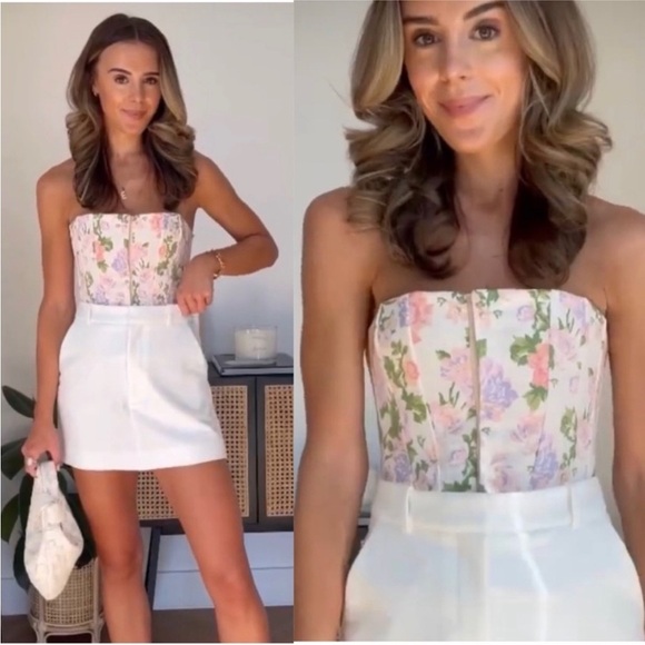 Zara Floral Corset Top in Ivory Multi BLOGGERS FAVORITE!!! NWT - Picture 3 of 16